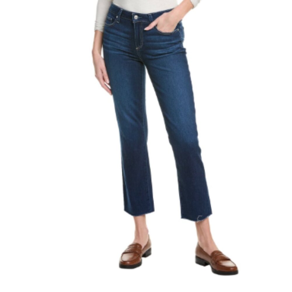 Paige Colette Crop Flare Jeans Womens 29 Blue Shipwreck High Rise Raw Hem Denim - Picture 2 of 15